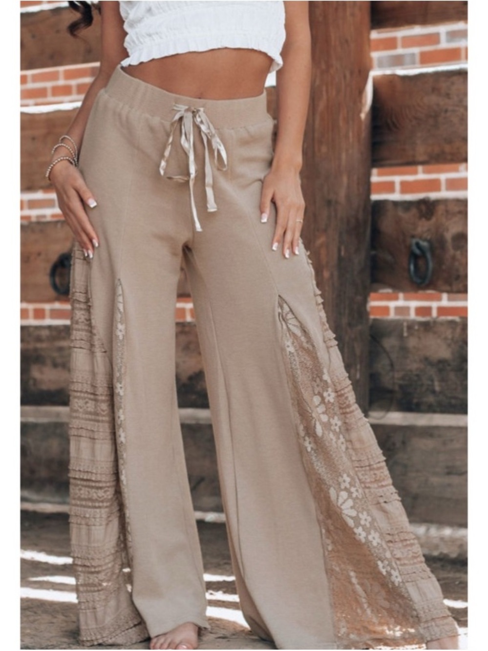 Wide-Leg Lace Insert Pants